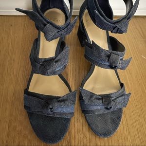 Alexander Birman denim stack heeled sandals